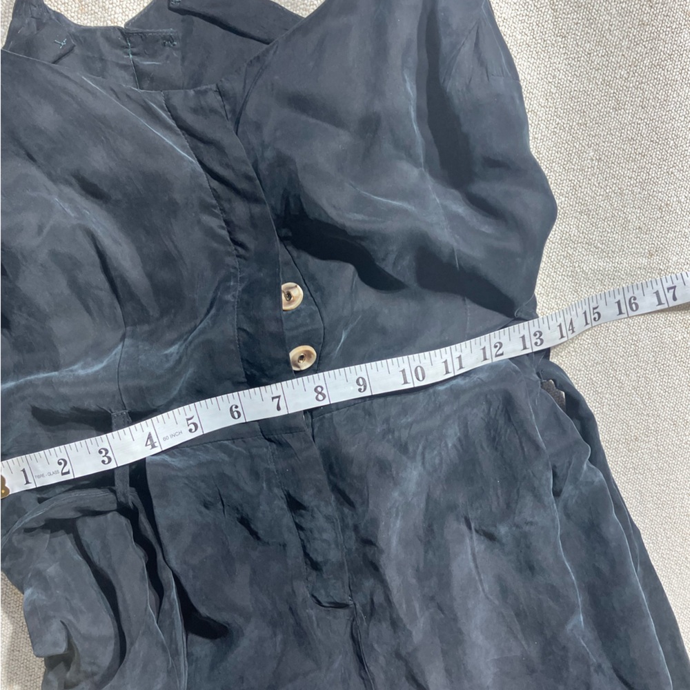 100% Cupro Flowy Wide Leg Belted Button Front Jumpsuit - Picture 10 of 10